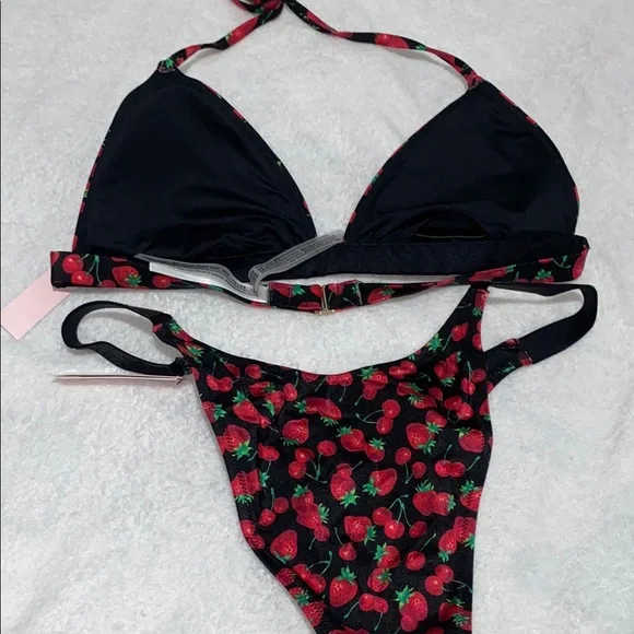 Victoria's Secret Black and Red Strawberry/ Cherry Bikini Set - Picture 2 of 7